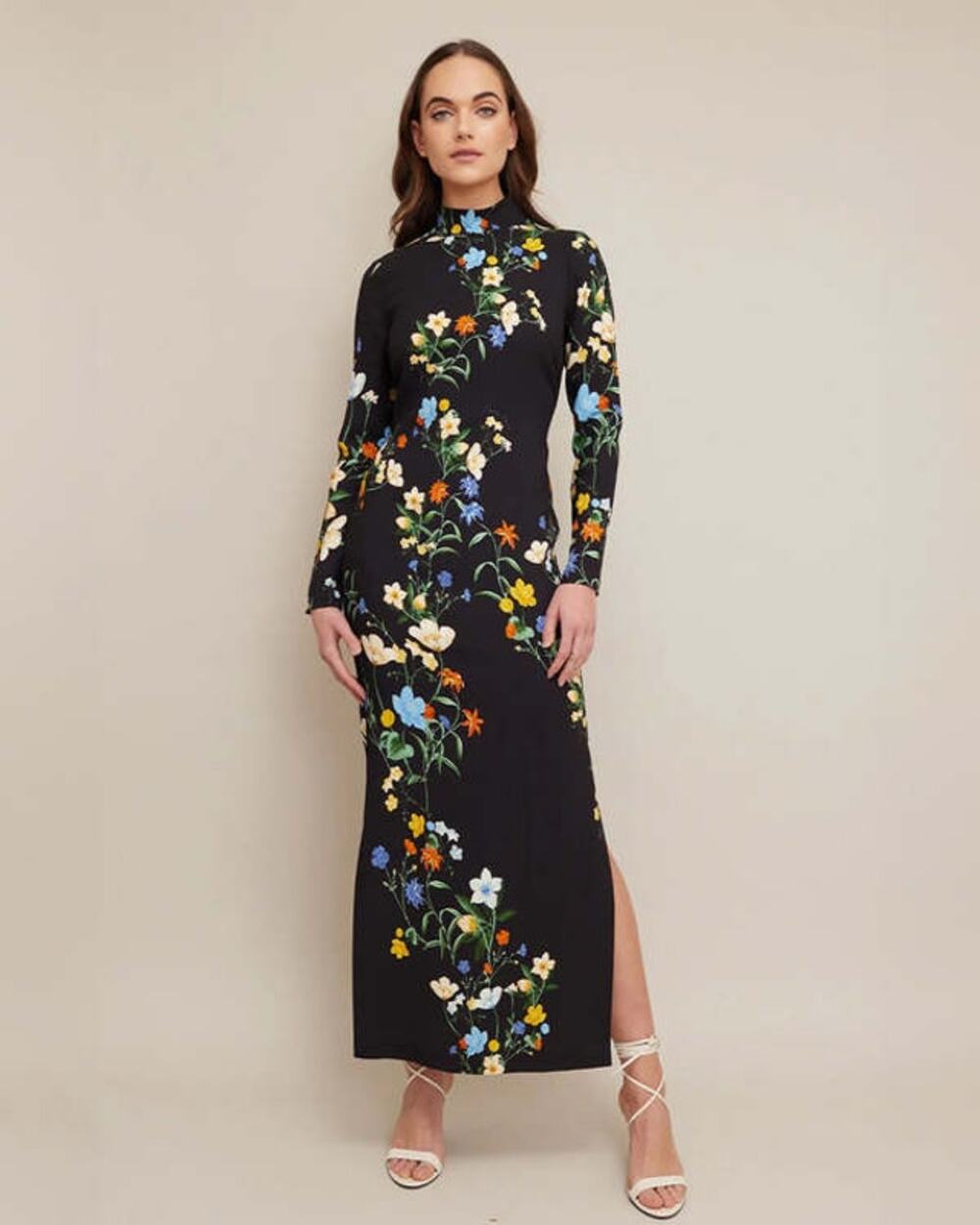 Cara Cara Ava Black Pressed Floral Viscose Long Sleeve Maxi Dress Women’s XL